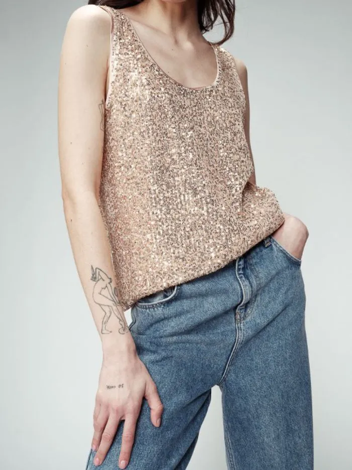 Top sequins Ode Doré rose