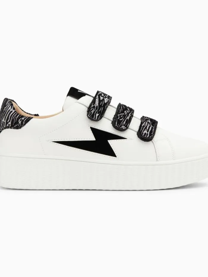 Baskets éclair Ingrid blanc et noir zébré à scratchs