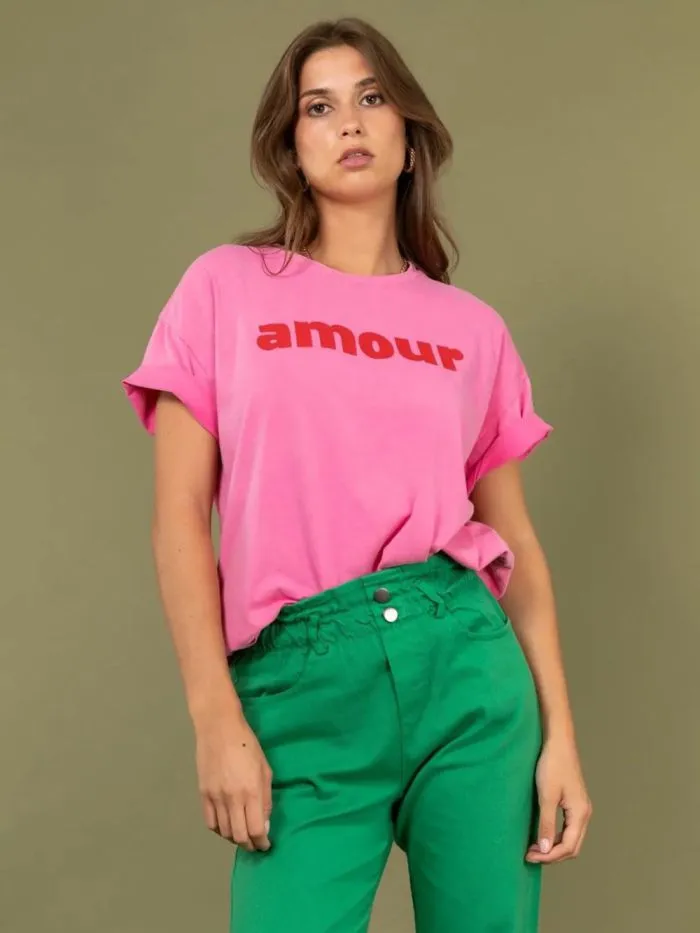 Tshirt amour délavé manches courtes Rose