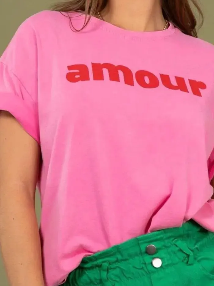 Tshirt amour délavé manches courtes Rose