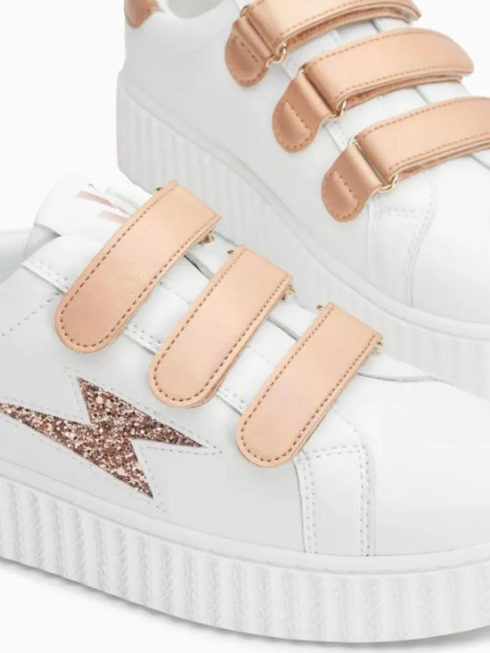 Baskets éclair Bonnie blanc et rose gold à scratchs