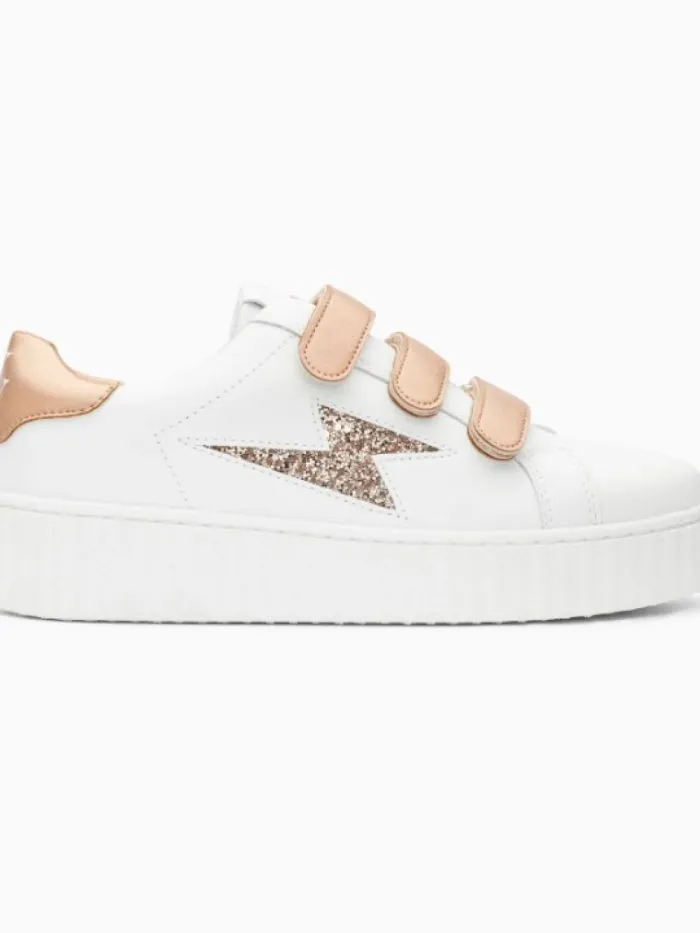 Baskets éclair Bonnie blanc et rose gold à scratchs