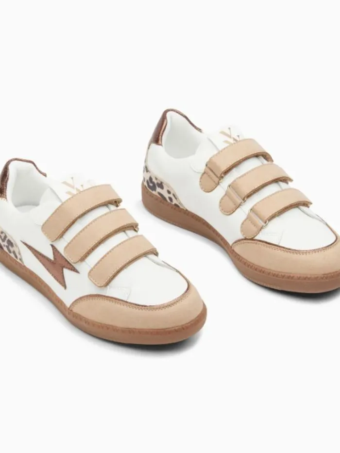 Baskets éclair Laurette blanc et beige à semelle rétro