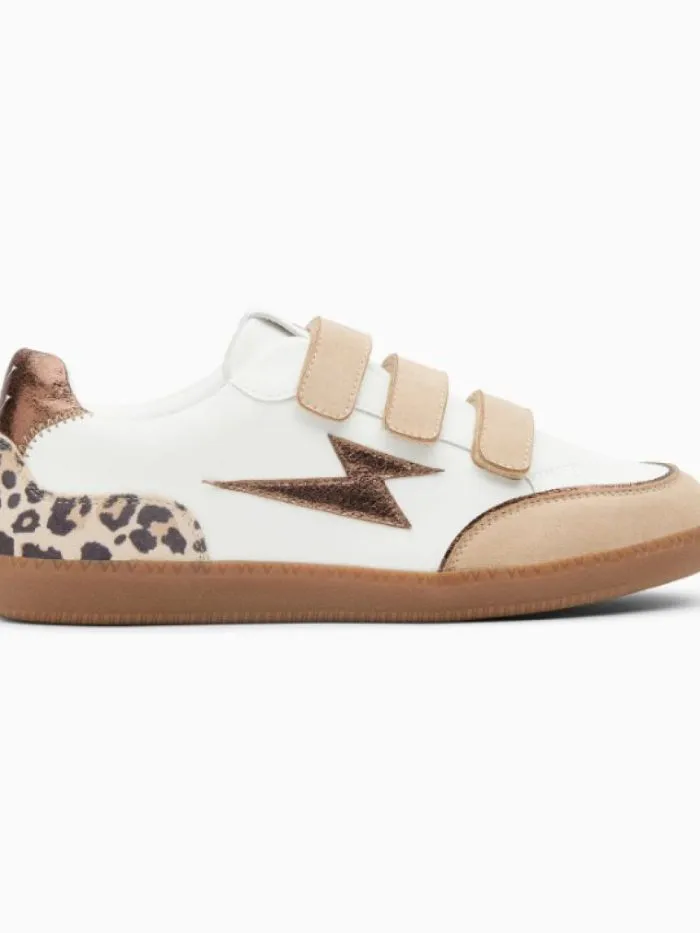 Baskets éclair Laurette blanc et beige à semelle rétro