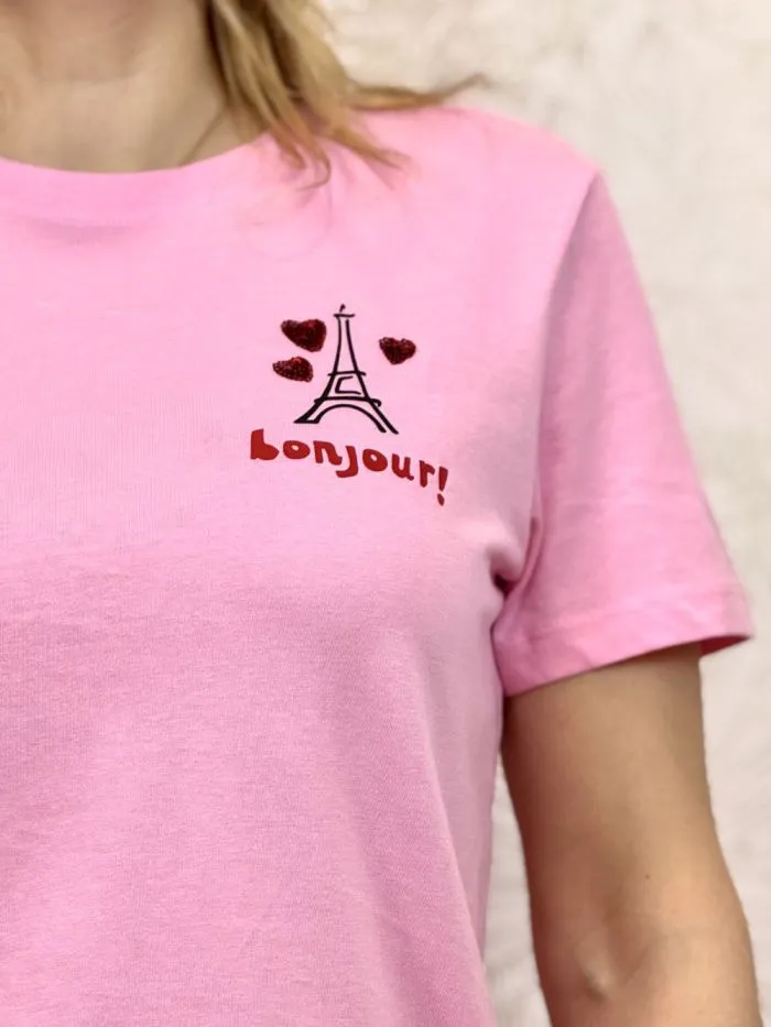 T-shirt Kita Valentine's Bonjour Paris Rose