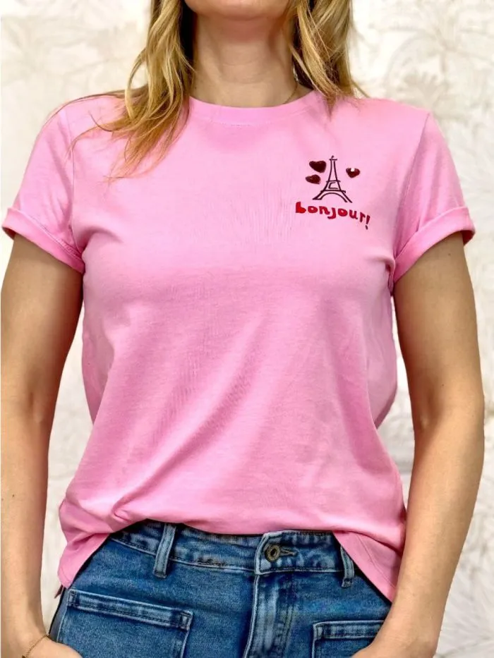 T-shirt Kita Valentine's Bonjour Paris Rose