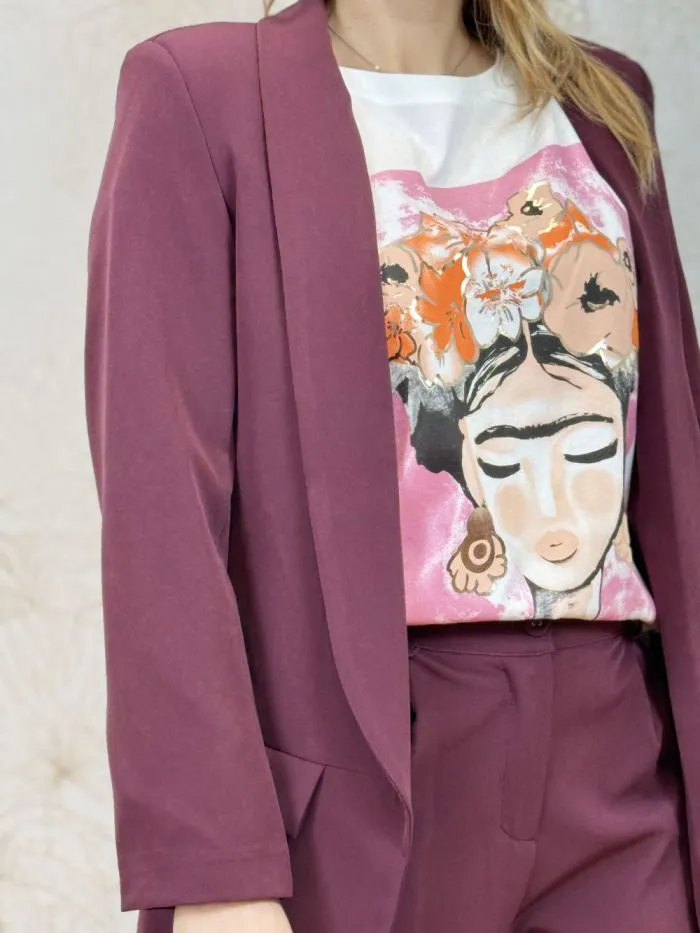 T-shirt manches revers imprimé Frida fleurs Blanc orange