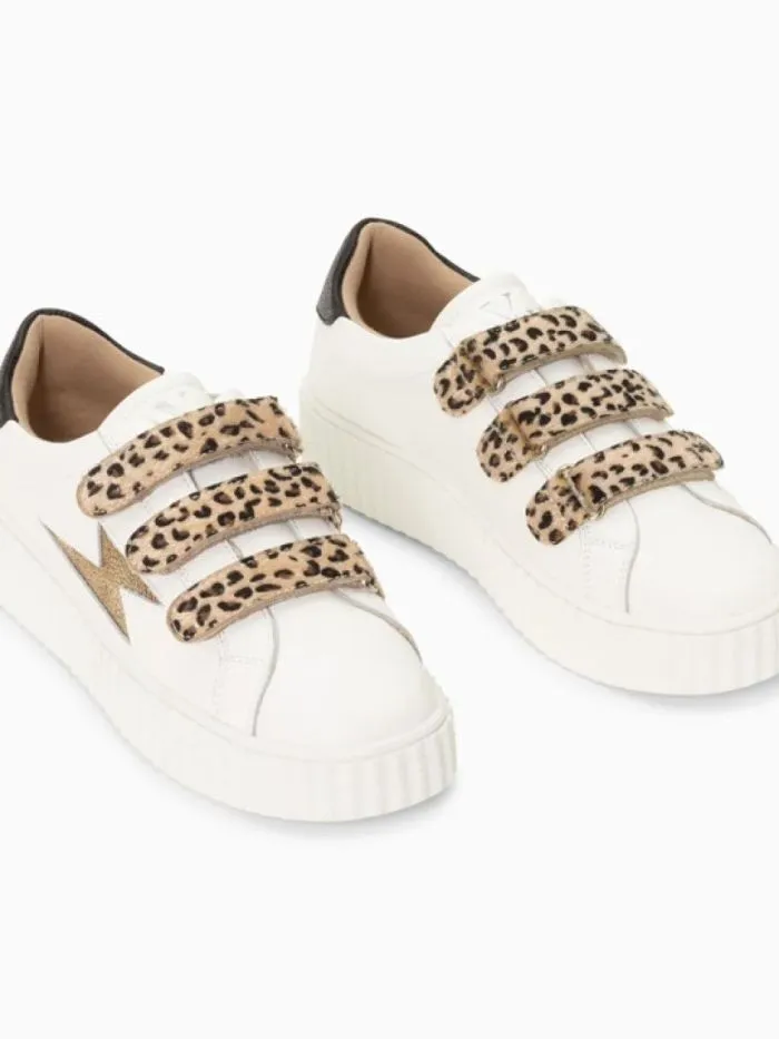 Baskets éclair Maggie-Jane Blanc Or scratchs léopard