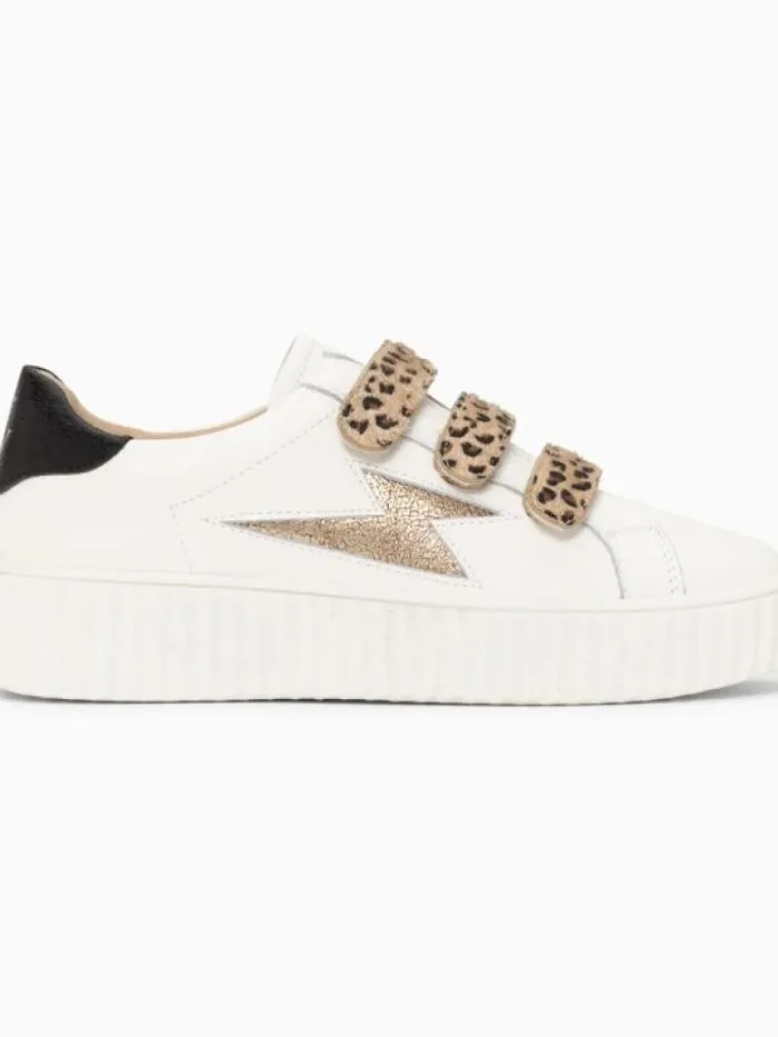 Baskets éclair Maggie-Jane Blanc Or scratchs léopard