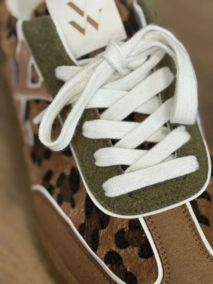 Baskets monogramme Suzanne léopard semelle rétro Camel