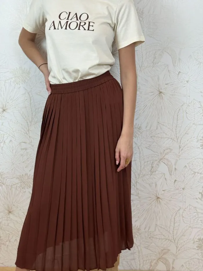 Jupe midi Plisse Chocolat