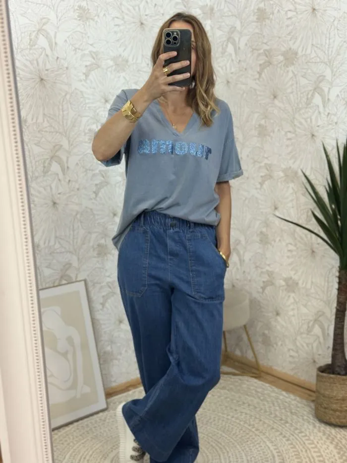 Tee shirt Amourette glitter Bleu denim
