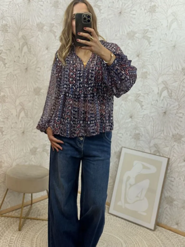 Blouse Sira fluide Marine imprimé