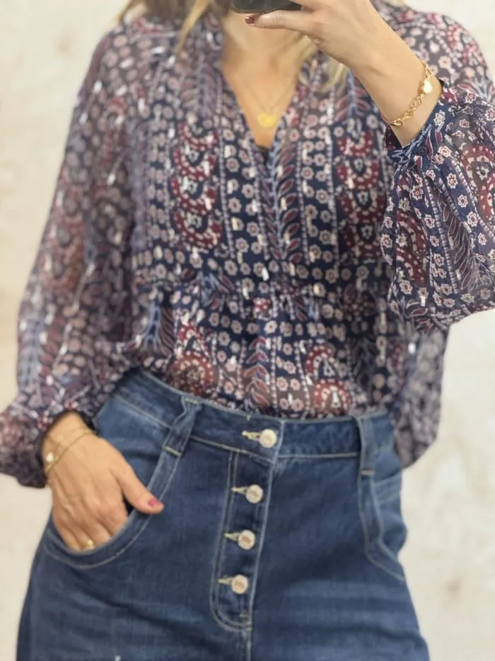 Blouse Sira fluide Marine imprimé