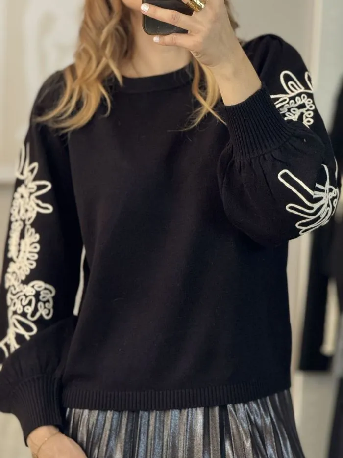 Pull Magnolia brodé Noir