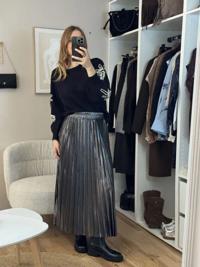 Pull Magnolia brodé Noir